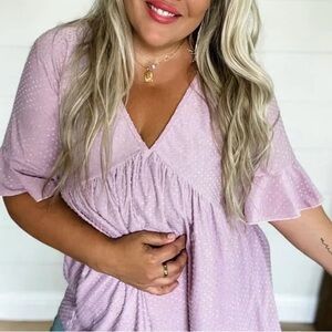 Blakeley Lavender V-Neck Dot Blouse